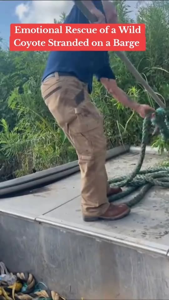 M0211010 Emotional Rescue of a Wild Coyote Stranded on a Barge 🐺💦 #rescue #save #coyote #animals #fyp part2