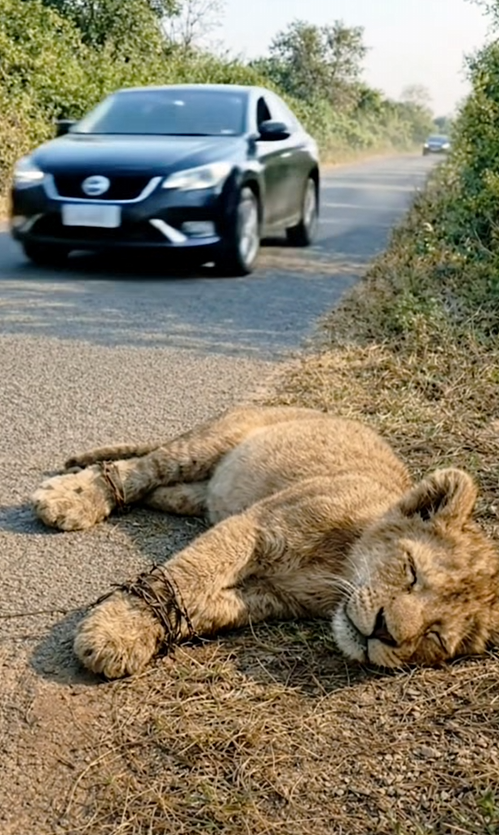 M2812008_Kind-Hearted Man Rescues a Poor Unconscious Lion Cub on the Road Near the Forest 🐾✨_part2