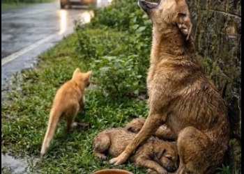 M2912006 A Brave Baby Cat Saves a Mama Dog and Her Puppies in the Heavy Rain DODO AI_part2